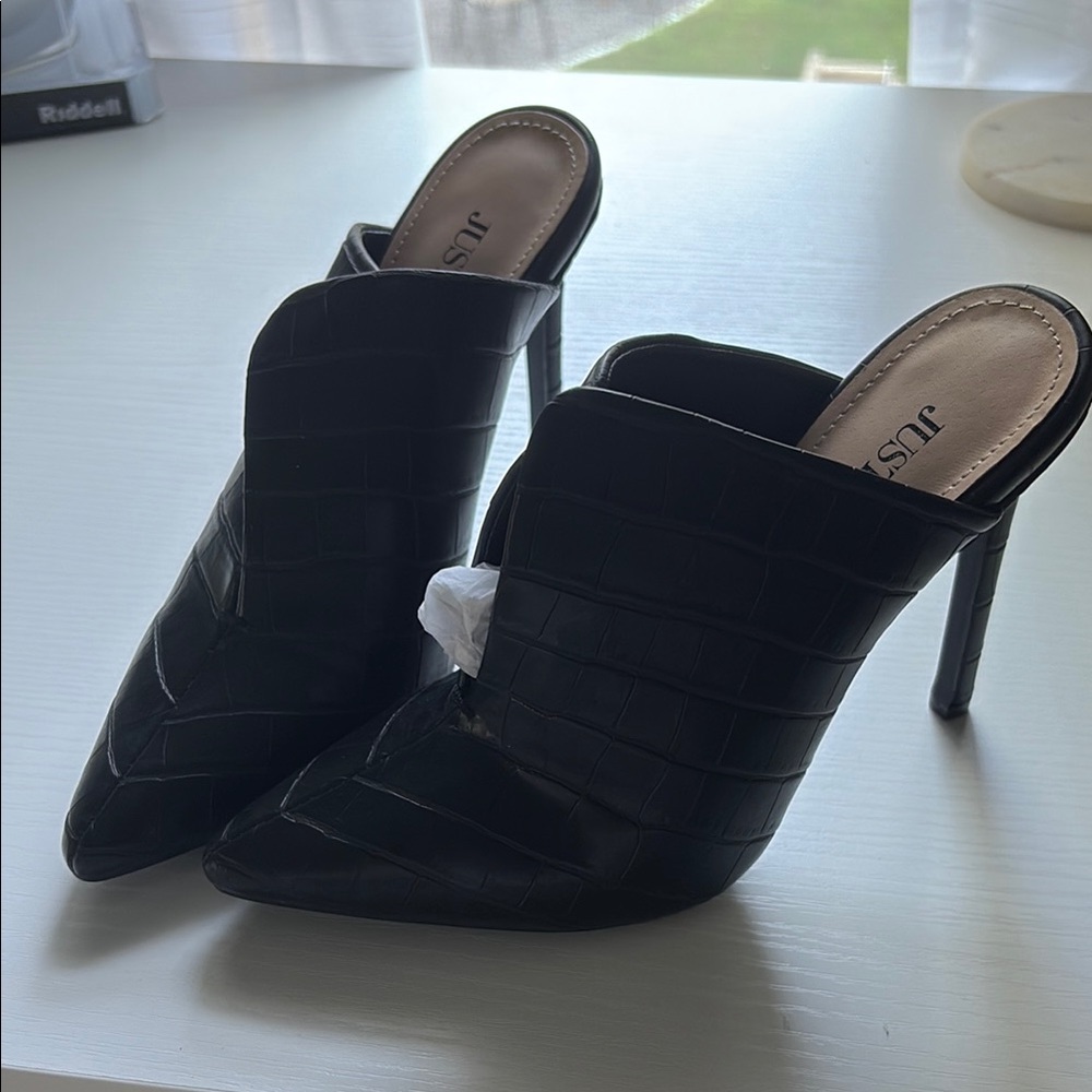 JustFab Black Stiletto Mules Elegant Suede
